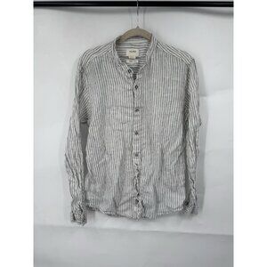 Pull & Bear Linen Striped Button Up Shirt Women M Ivory Beach Coastal Minimalist